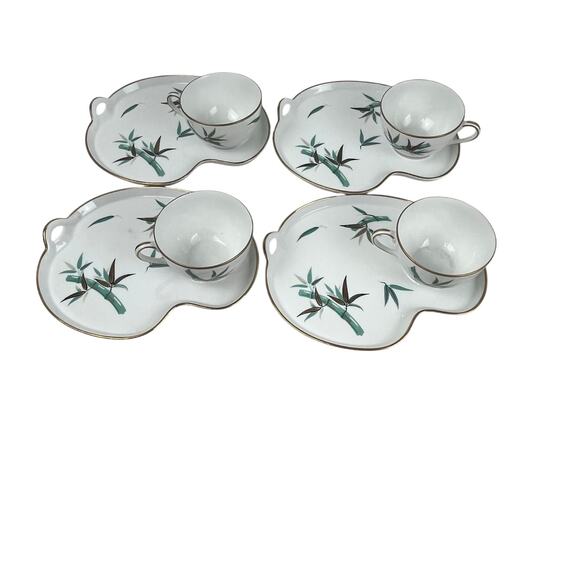 Noritake China Japan Snack Tray and Tea Cups Set of 4 Bamboo - Picture 3 of 7